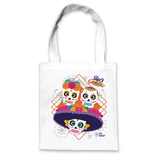 Bolsa de tela de Día de Muertos con diseño de calaveritas