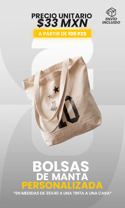 100 bolsas de manta estampadas a una tinta una cara