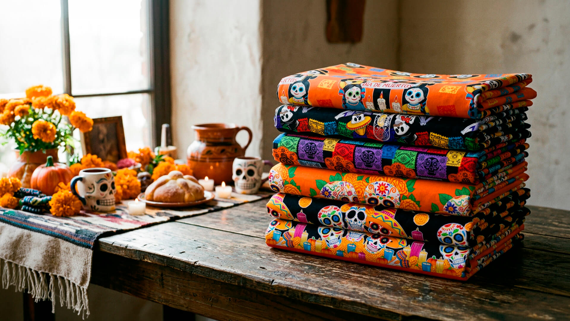 Manteles Día de Muertos para altar, ofrenda y mesa
