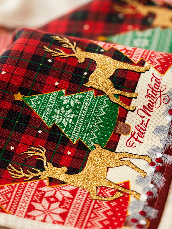 Textura del mantel navideño de tergal catalán 100% poliéster