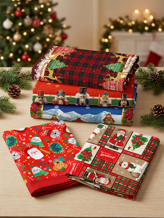 Manteles navideños estampados en presentación