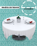 Mesa redonda con mantel blanco en jardín