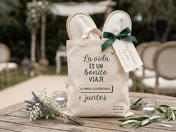 Bolsas para pantuflas y amenidades de boda
