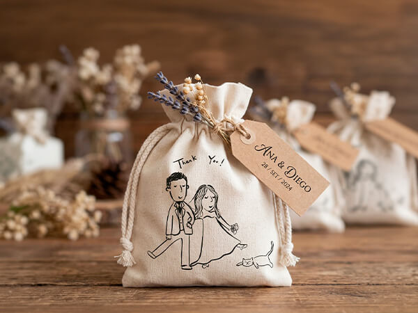 Costalitos personalizados para boda boho y campestre